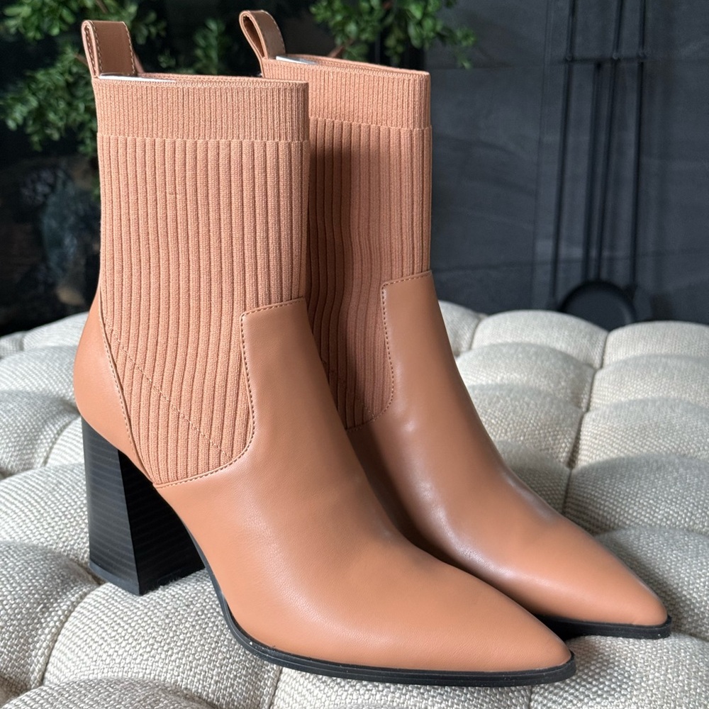 Open Edit Tan Mocha Sock Block Heeled Boots | Chelsea Pointy Toe Boots Nordstrom